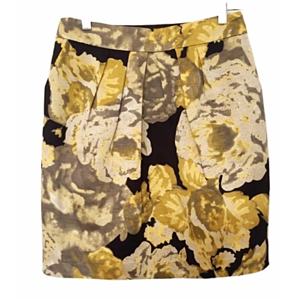 BETH BOWLEY Sz 2 Pleated Gold Beige Black Skirt